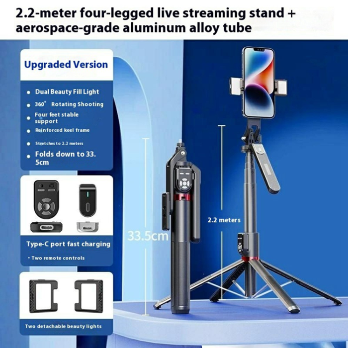 OEM - Dubbel Fjärrkontroll Selfiestick Bluetooth Gimbal Dubbel V2-fyllnadslampa P325