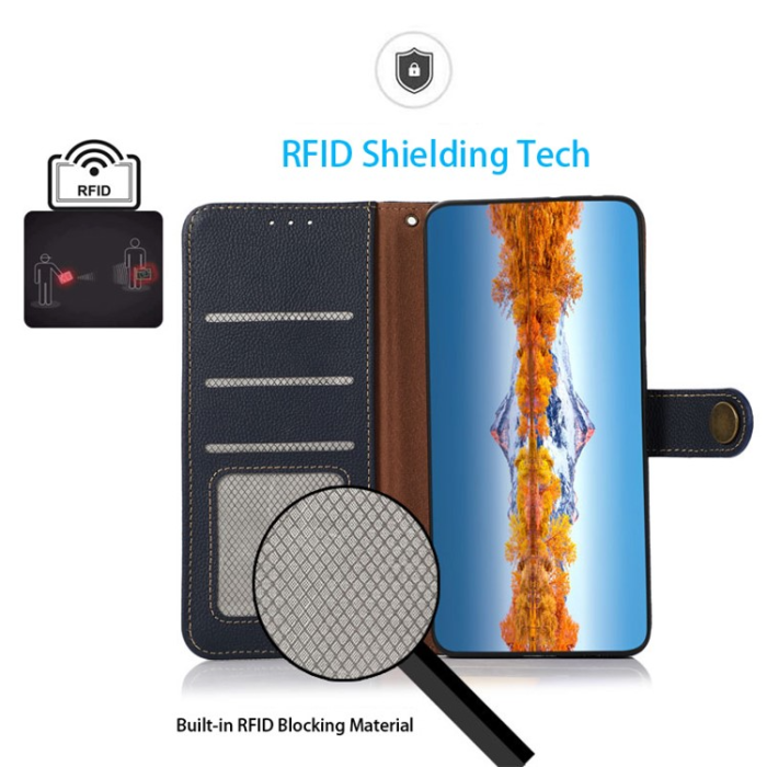 KHAZNEH - KHAZNEH Google Pixel 7A Plånboksfodral Äkta läder RFID - Blå