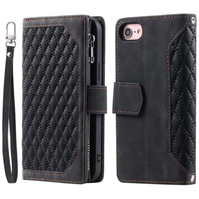 A-One Brand - iPhone 7/8/SE (2022/2020) Plånboksfodral Rhombus Grid - Svart