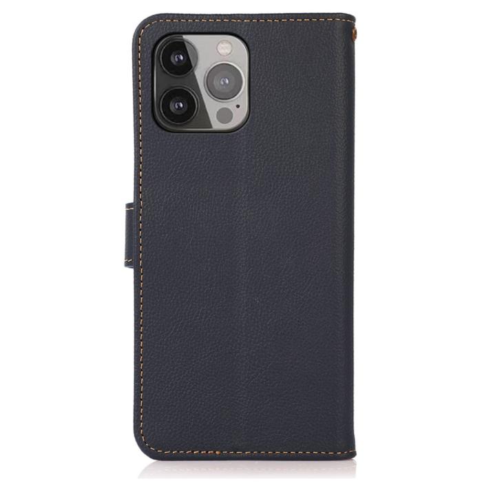 KHAZNEH - Khazneh Äkta Läder Fodral till iPhone 13 Pro Max - Blå