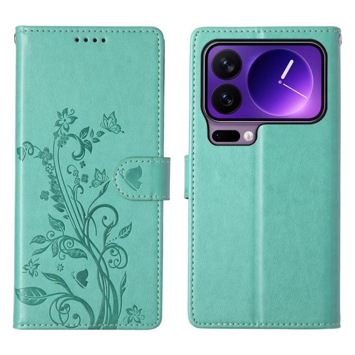 A-One Brand - Xiaomi 17 Pro Plånboksfodral Floral Imprint Med Handledsrem - Grön
