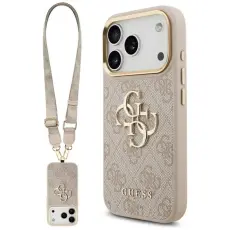 Guess - Guess iPhone 17 Pro Mobilskal 4G Big Classic Logo Big Strap Metal - Rosa