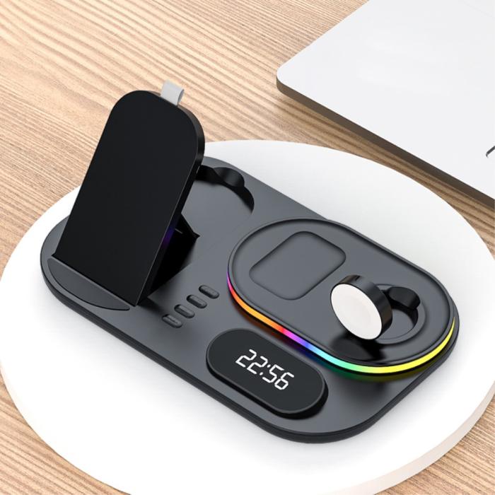 A-One Brand - 4-in-1 Trådlös laddare iPhone, Apple Watch, AirPods, Digital klocka 15W