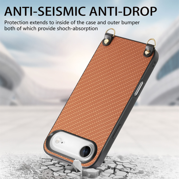 A-One Brand - iPhone Air Mobilskal Med Axelrem Snodd Carbon Fiber - Brun