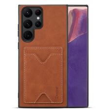 DENIOR - DENIOR Mobilskal till Samsung Galaxy S24 Ultra L&auml;der+TPU med St&auml;llning Brun