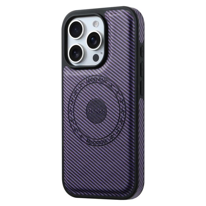DENIOR - DENIOR iPhone 16 Pro Fodral KonstLäder MagSafe Kolfiber Lila