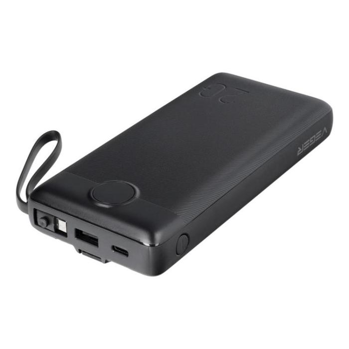 Veger - VEGER Powerbank 20000 mAh med Lightning/Typ-C/Micro-USB Kabel C20