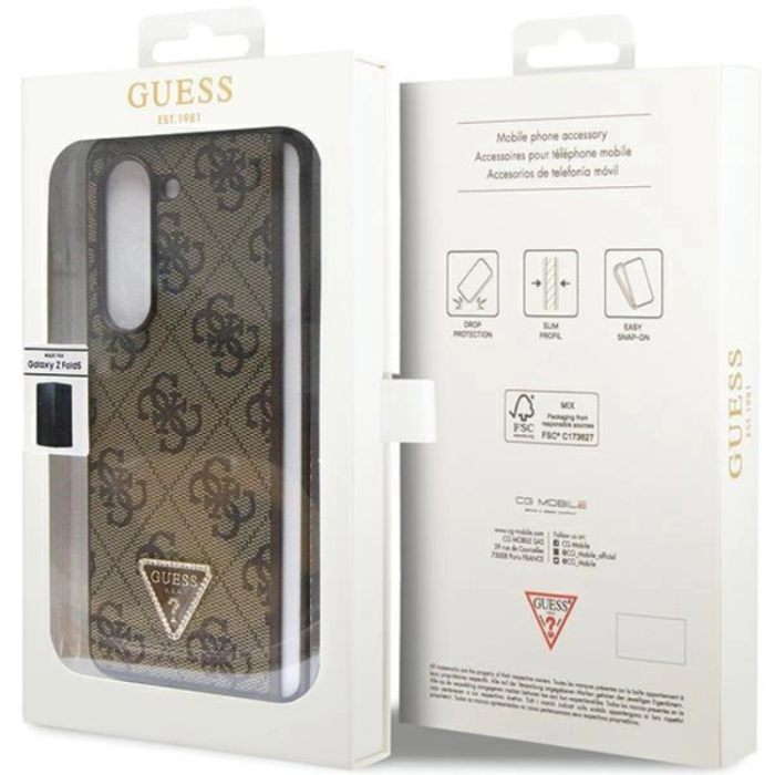 Guess - Guess Galaxy Z Fold 5 Mobilskal Läder Diamond Triangle - Brun