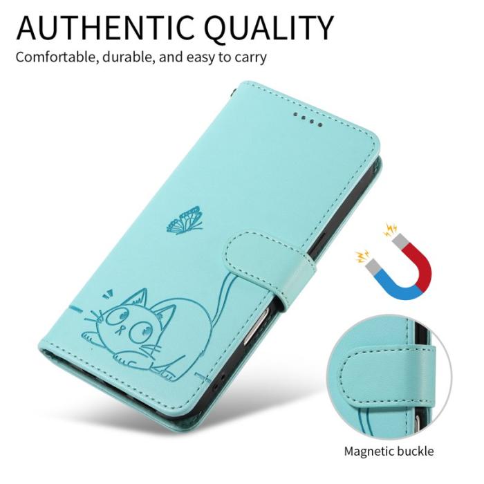 OEM - Cat Pattern Imprint Samsung Galaxy S26+ Mobilskal KonstLäder - Grön