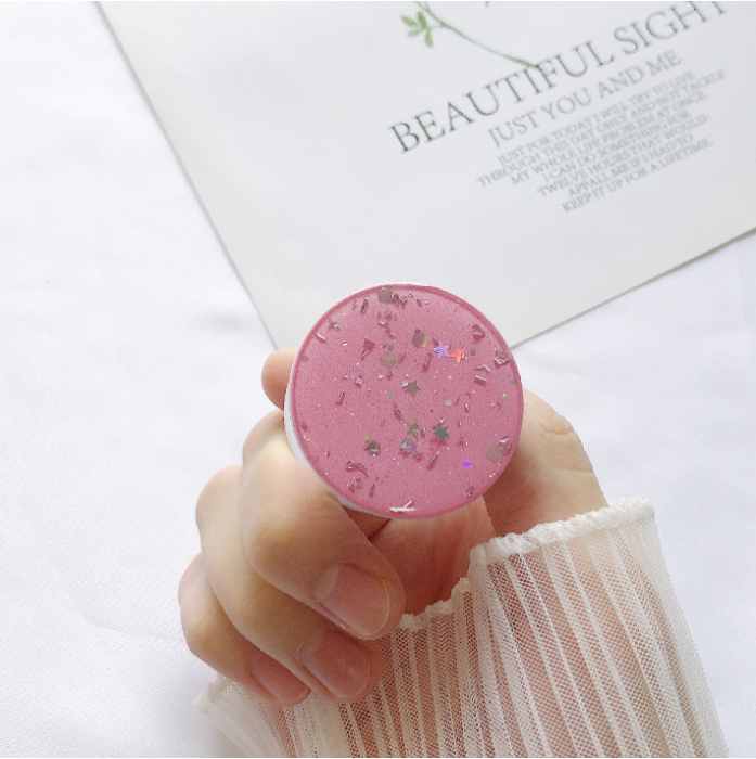 UTGATT1 - Round Glitter Mobilhållare / Mobilgrepp - Rosa