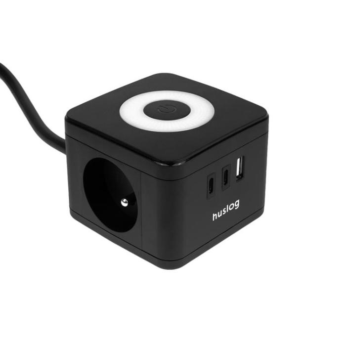 Huslog - Huslog Cube Förlängningssladd med LED - Svart