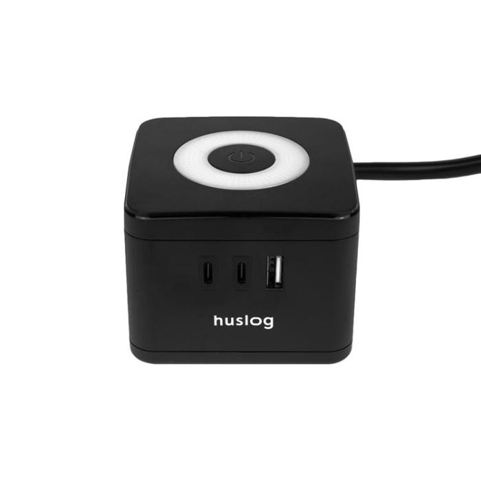 Huslog - Huslog Cube Förlängningssladd med LED - Svart