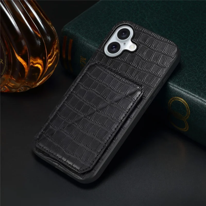 A-One Brand - iPhone 17 Mobilskal Korthållare Crocodile Textured - Svart