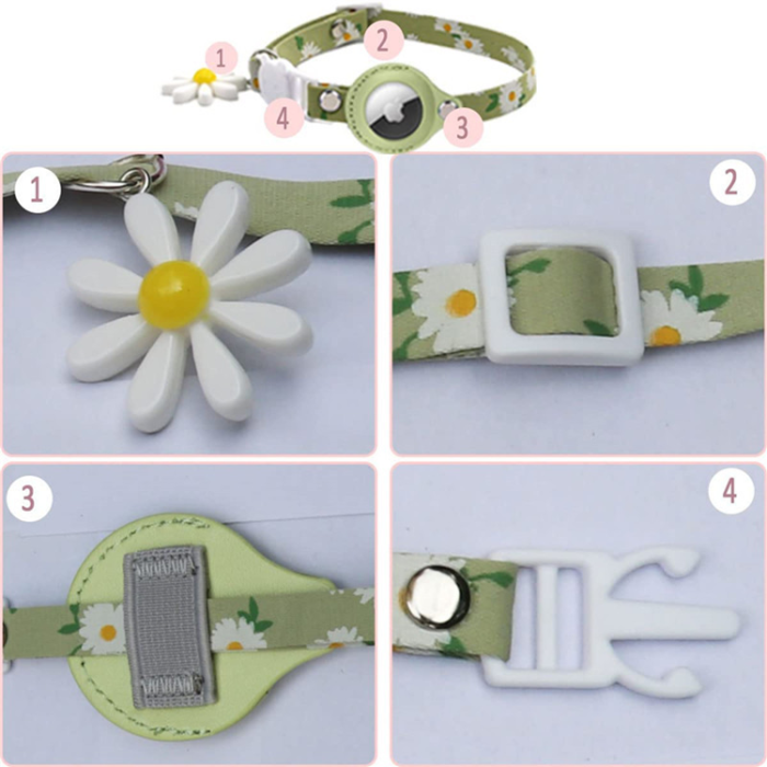 A-One Brand - Airtag Katt Halsband Blommönstrat PU-läder - Gul