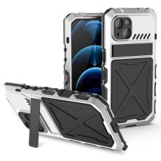 R-JUST - R-JUST Mobilskal till iPhone 14 Kickstand i Silikon + Metall Silver