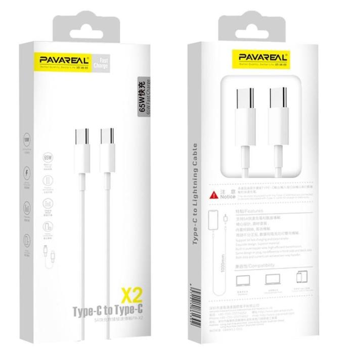 Pavareal - Pavareal USB-C till USB-C kabel 65W 1M - Vit