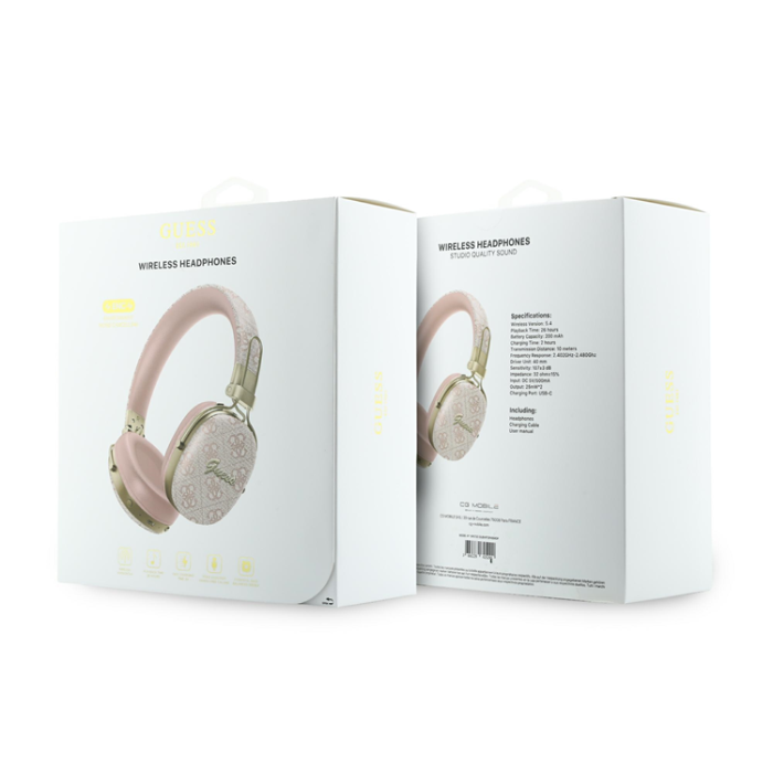 Guess - Guess On-Ear Hörlurar Bluetooth ENC Metal 4G Script Logo - Rosa