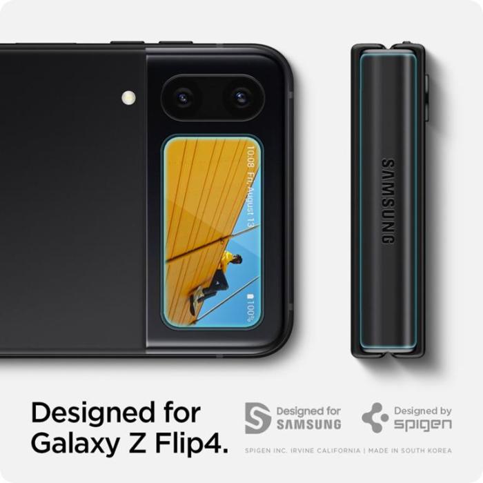 UTGATT - Spigen Galaxy Z Flip 4 Härdat glas EZ FIT + Gångjärnsfilm 2-PACK - Svart