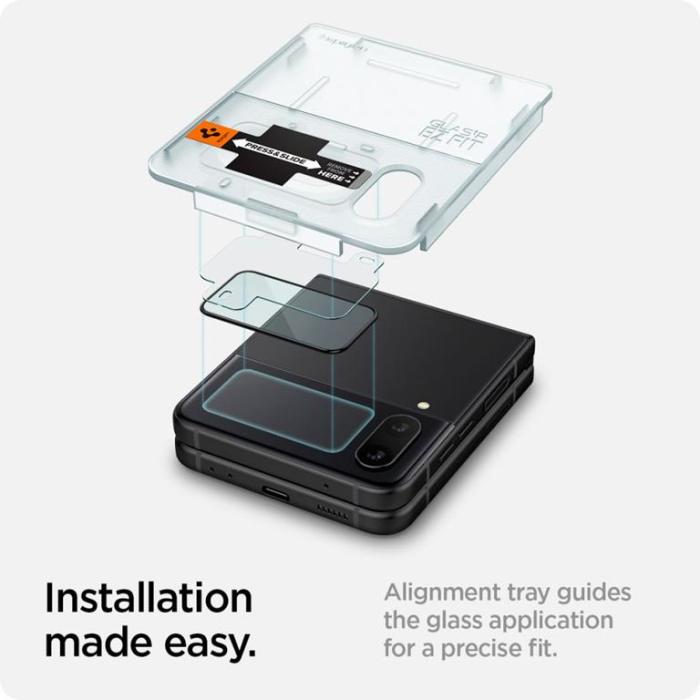 UTGATT - Spigen Galaxy Z Flip 4 Härdat glas EZ FIT + Gångjärnsfilm 2-PACK - Svart
