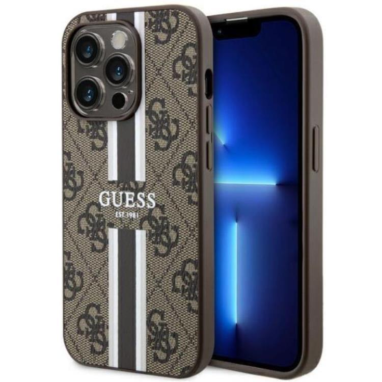Guess Mobilskal till iPhone 14 Pro MagSafe Printed Stripes Brun | 2353 | AlltMobil