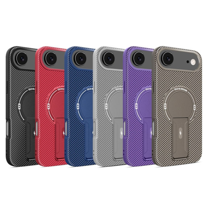 A-One Brand - iPhone 17 Air Mobilskal MagSafe Kickstand Carbon Fiber - Röd