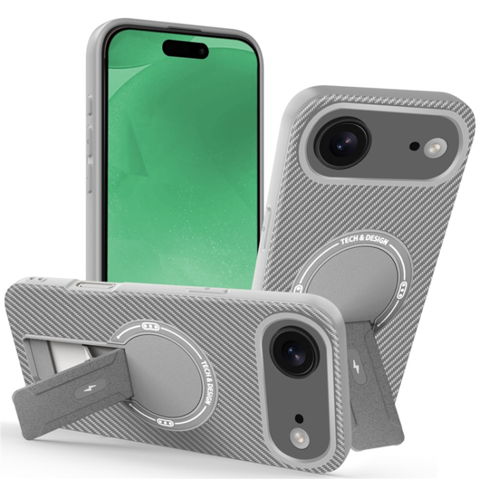 A-One Brand - iPhone 17 Air Mobilskal MagSafe Kickstand Carbon Fiber - Grå