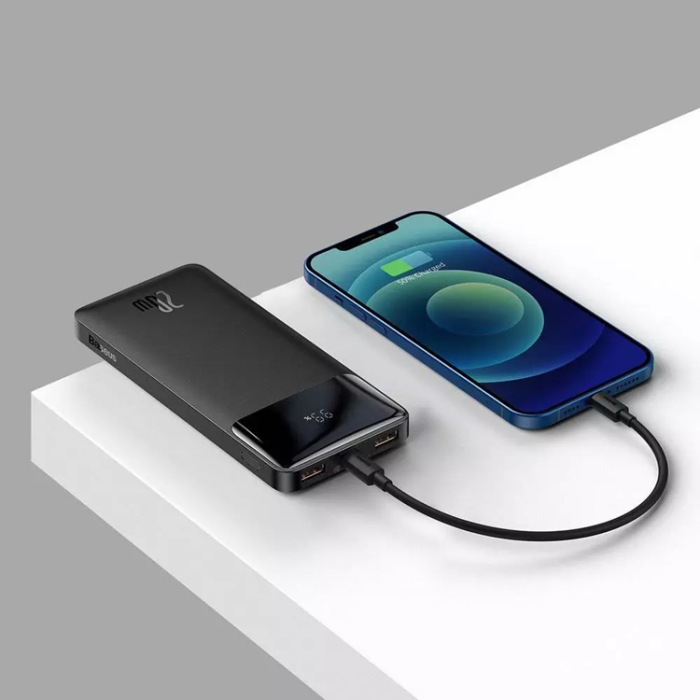BASEUS - Baseus Digital Display Snabbladdare 10000mAh 20W - Svart