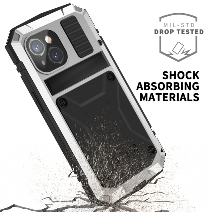 R-JUST - R-JUST iPhone 15 Plus Mobilskal med Härdat Glas - Silver