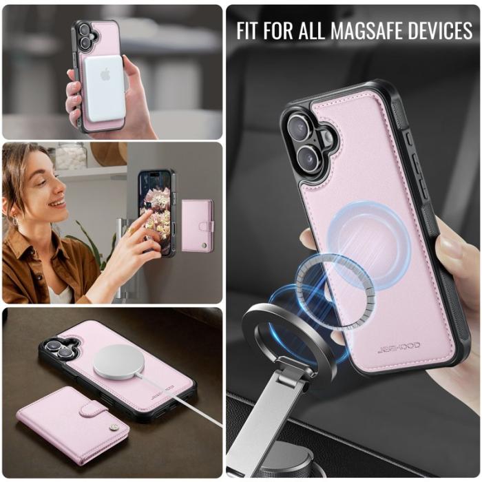 JEEHOOD - JEEHOOD J09 iPhone 17 Fodral med Kortfack RFID-Skydd - Rosa