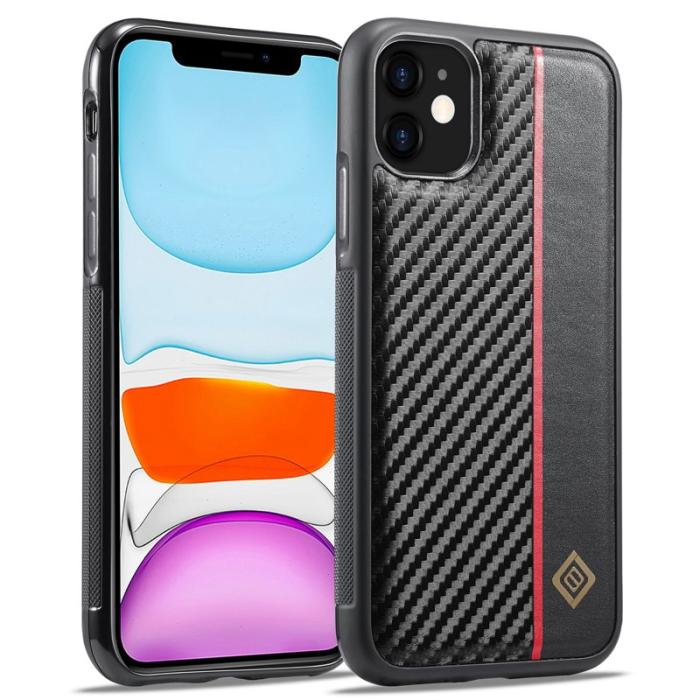 LC.imeeke - LC.IMEEKE iPhone 11 Fodral Carbon Fiber KonstLäder - Svart