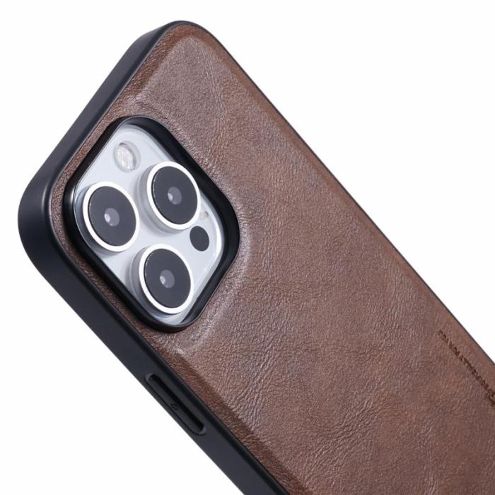 X-Level - X-LEVEL Bojue-3 Mobilskal till iPhone 16 Pro Läderbelagt Brun
