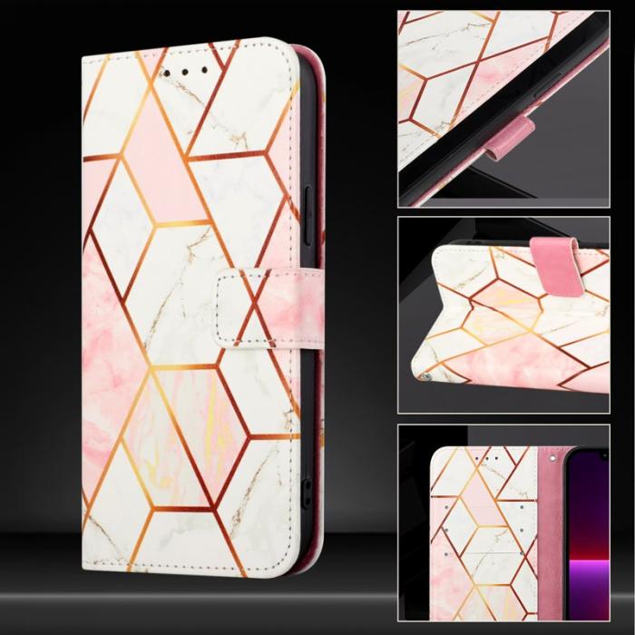 OEM - SAMSUNG Galaxy S26 Ultra Skal Marmor Mönster Äkta Läder - Rosa/Vit