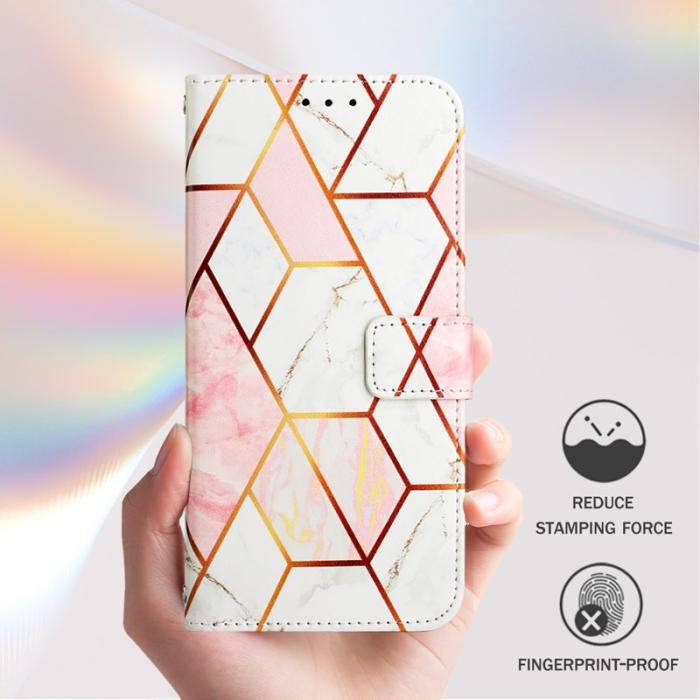 OEM - SAMSUNG Galaxy S26 Ultra Skal Marmor Mönster Äkta Läder - Rosa/Vit