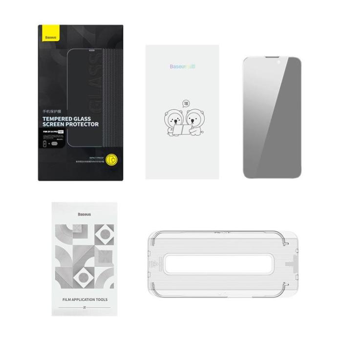 BASEUS - Baseus iPhone 14 Pro Härdat Glas Skärmskydd Anti Spy