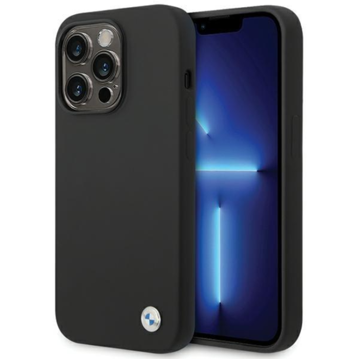 BMW - BMW iPhone 15 Pro Mobilskal Silikon Metal Logo - Svart