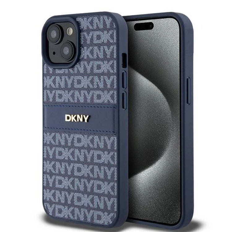 DKNY Mobilskal till iPhone 15/14/13 Läder Mono Stripe & Metal Logo - Blå | 2353 | AlltMobil