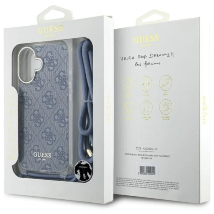 Guess - Guess iPhone 16 Mobilskal Crossbody Cord 4G Print - Blå