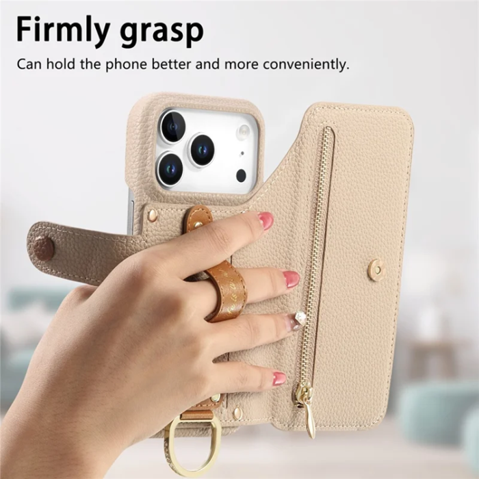 A-One Brand - iPhone 17 Pro Plånboksfodral RFID Blocking Zipper - Beige