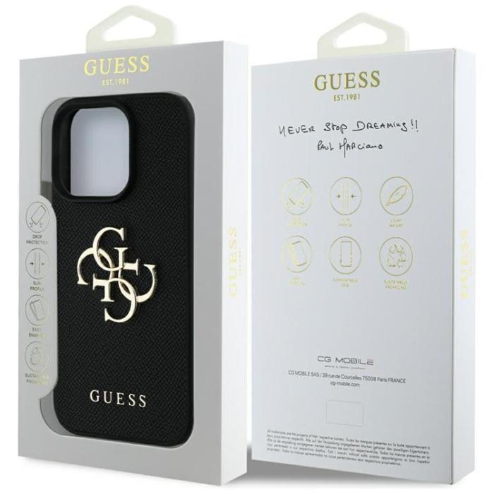 Guess - Guess iPhone 16 Pro Max Mobilskal Grained Big 4G Small Classic Logo - Svart