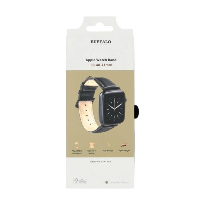 BUFFALO - BUFFALO äkta läder Apple Watch 2/3/4/5/6/7/SE (41/40/38mm) Armband - Svart
