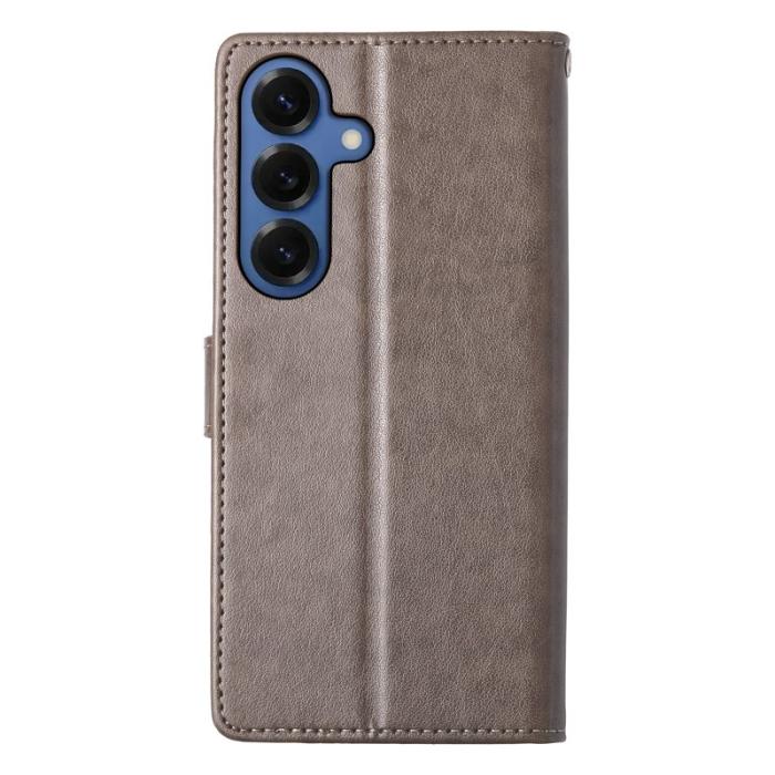 OEM - Samsung Galaxy S26 Plånboksfodral Fjäril Blommönster Konstläder - Grå
