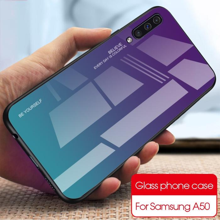 UTGATT4 - Härdat Glas Mobilskal till Samsung Galaxy A50 - Lila/Turkos