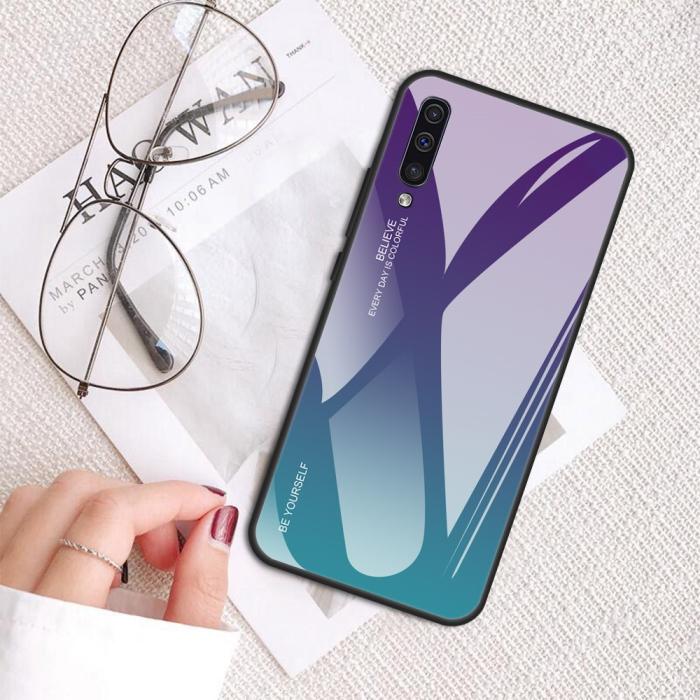 UTGATT4 - Härdat Glas Mobilskal till Samsung Galaxy A50 - Lila/Turkos