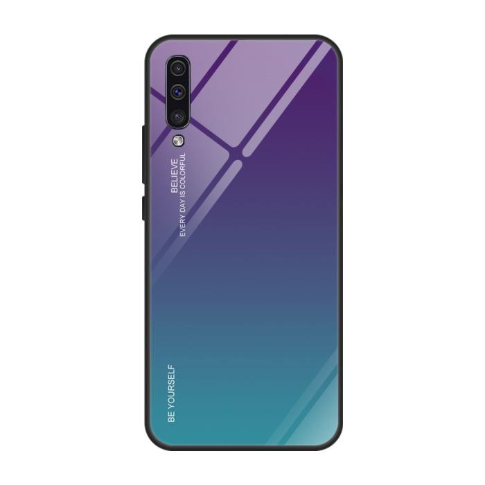 UTGATT4 - Härdat Glas Mobilskal till Samsung Galaxy A50 - Lila/Turkos