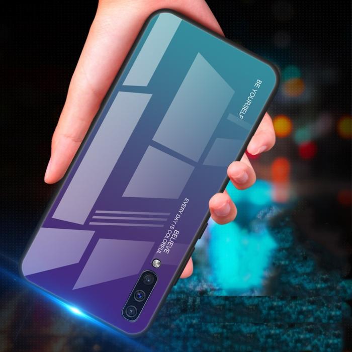 UTGATT4 - Härdat Glas Mobilskal till Samsung Galaxy A50 - Lila/Turkos