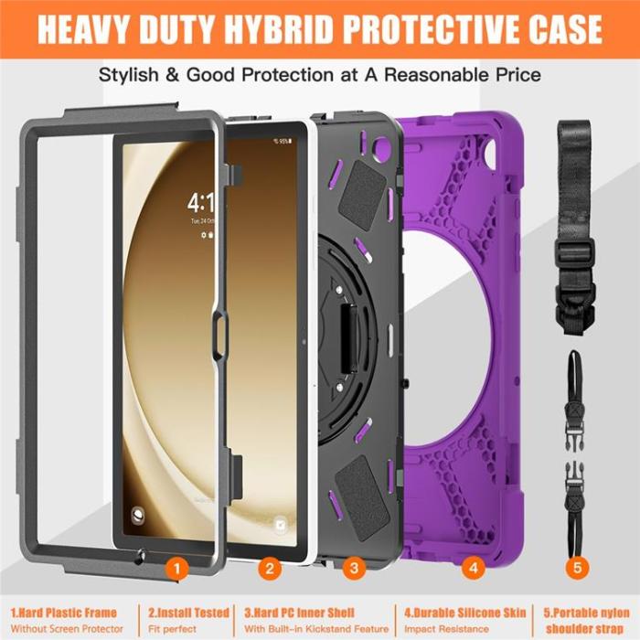 A-One Brand - Galaxy Tab A9 Plus Skal Kickstand Handrem Med Axelrem - Lila