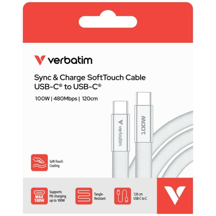 Verbatim - Verbatim USB-C Till USB-C Kabel 100W Soft Touch 1.2m - Vit