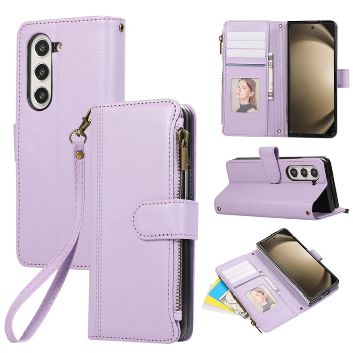 A-One Brand - Galaxy Z Fold7 Plånboksfodral Multi Zipper Läder - Lila