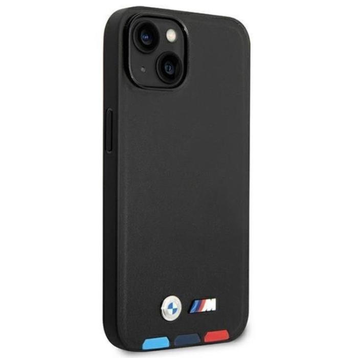 BMW - BMW iPhone 14 Plus Skal Magsafe Läder Stamp Tricolor - Svart