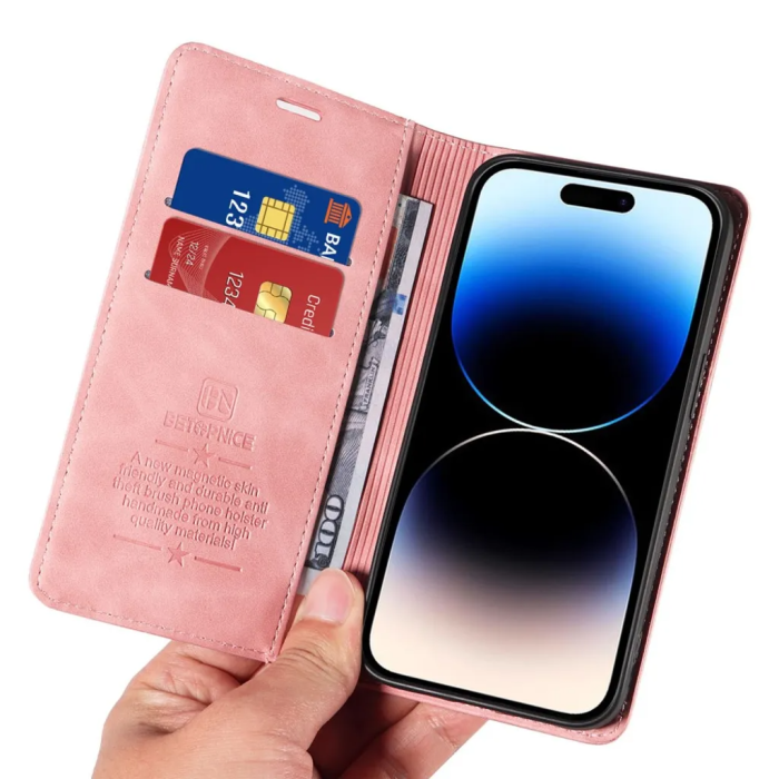 BETOPNICE - BETOPNICE iPhone 15 Pro Plånboksfodral 003 - Rosa